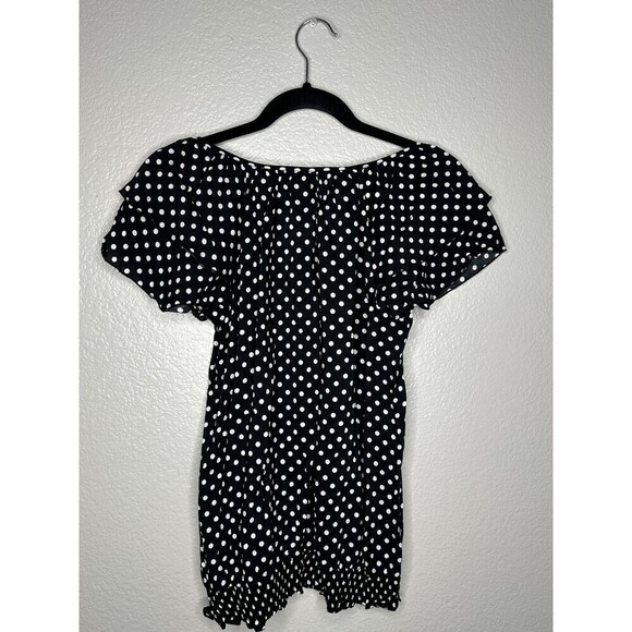Sponse Shirt Womens Small Black White Polka Dot Flutter Sleeve Elastic Hem Top - Picture 7 of 7